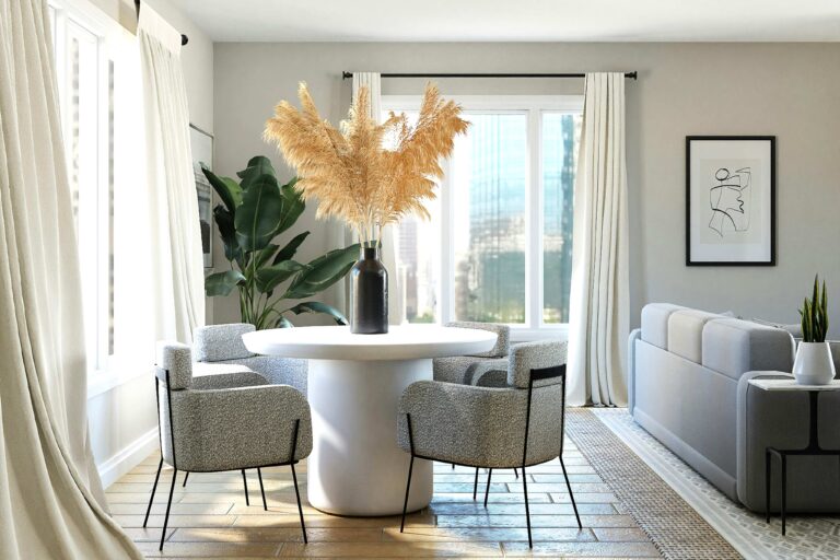 Aufgeräumter Ess- und Wohnzimmer